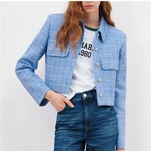 Zara Light Blue Textured Women's Blazer